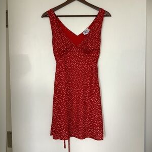 Princess Polly sleeveless red w/ black white heart shaped polka dot - tie waist